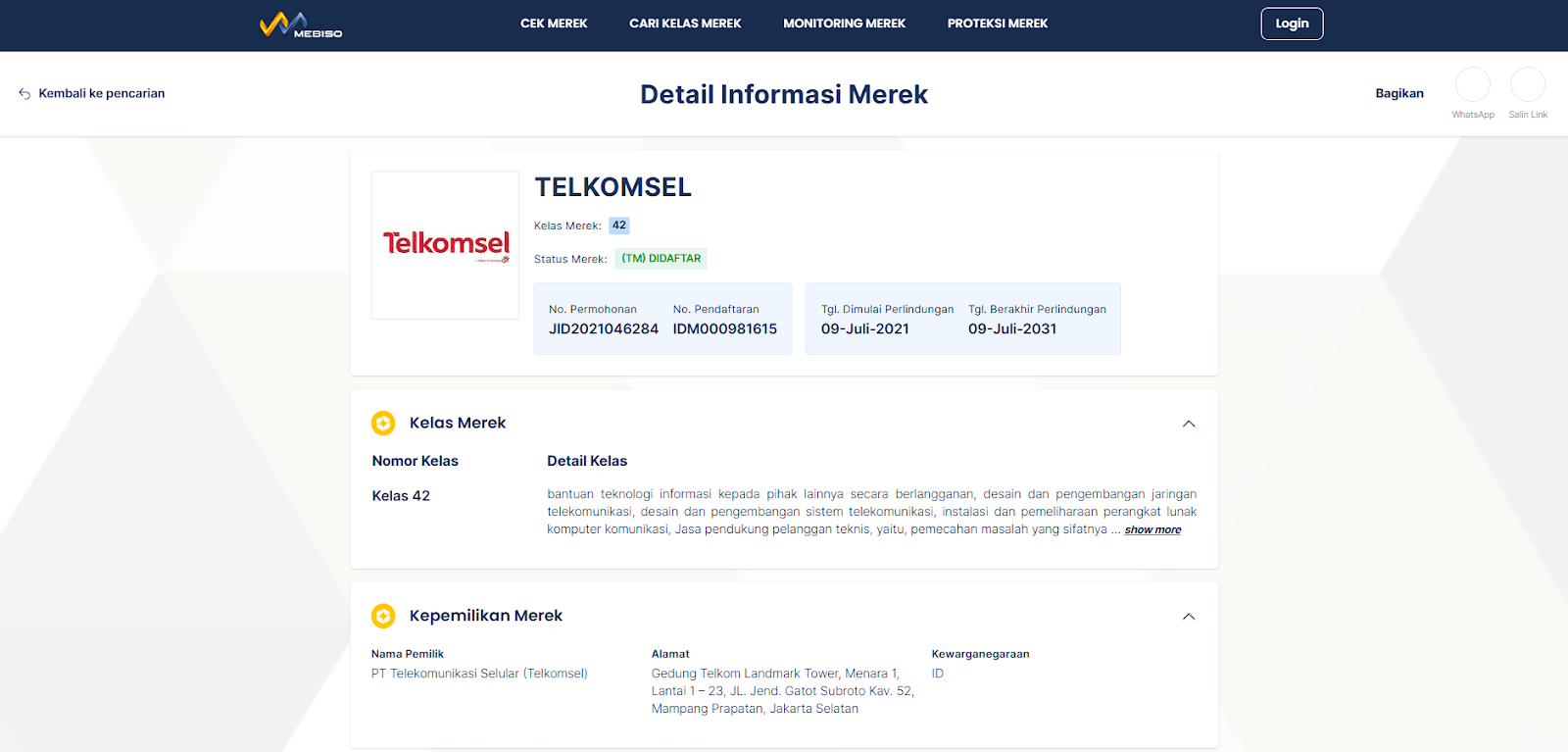 merek telkomsel sudah terdaftar