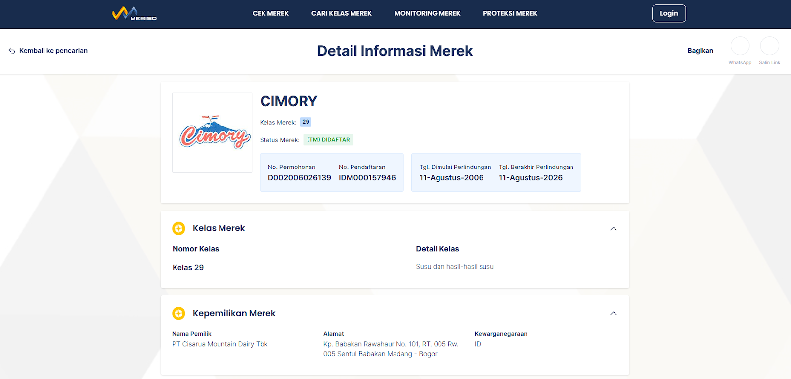 merek cimory terdaftar