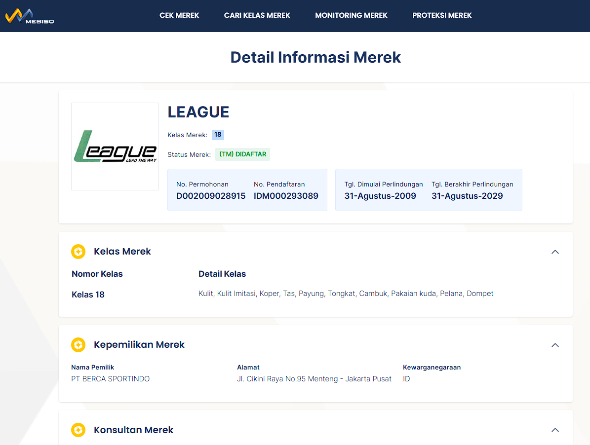 contoh merek terdaftar league