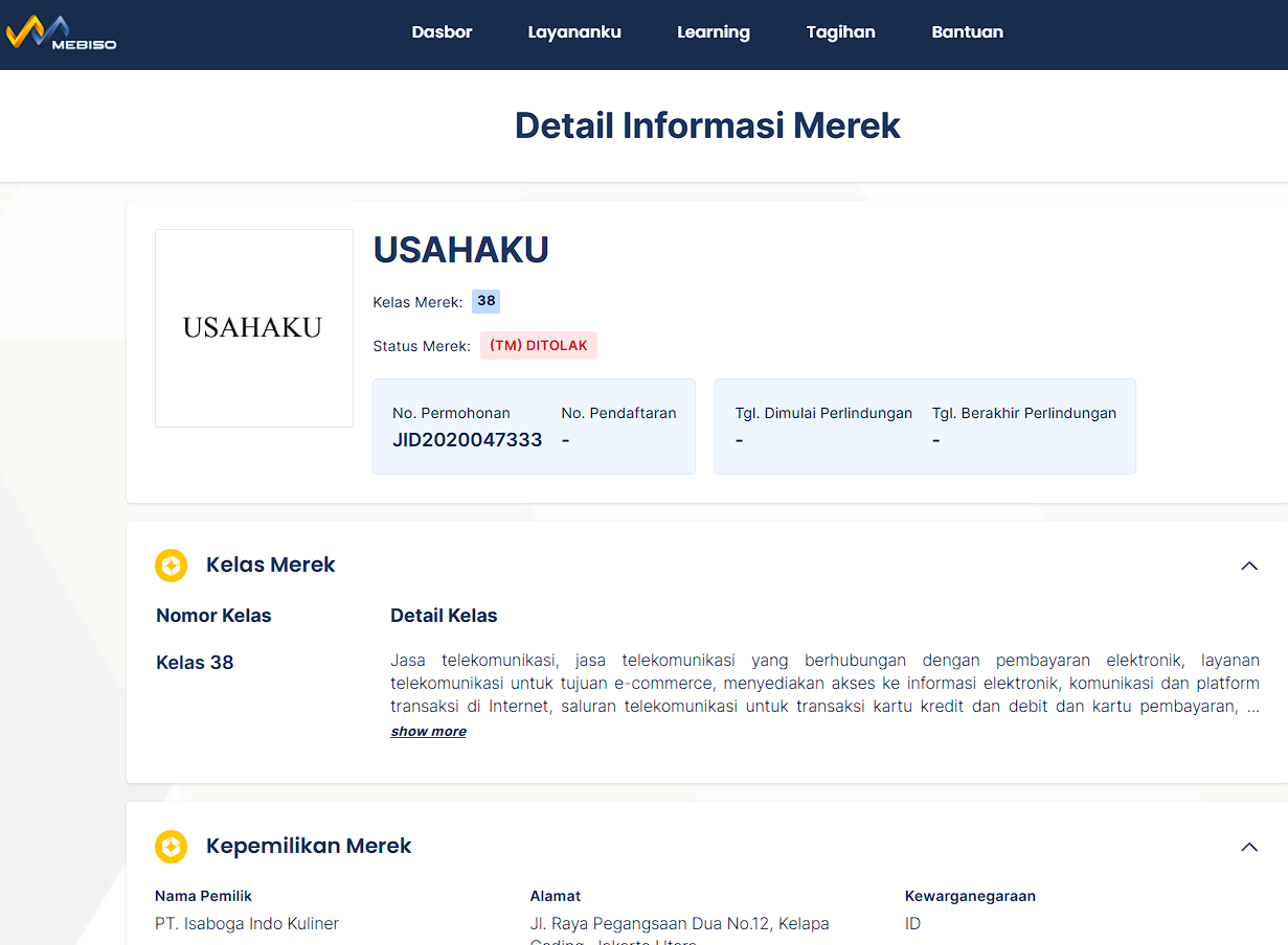 usahaku contoh merek ditolak