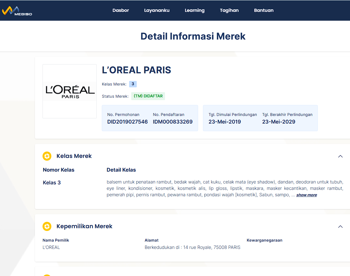 contoh hak merek loreal paris