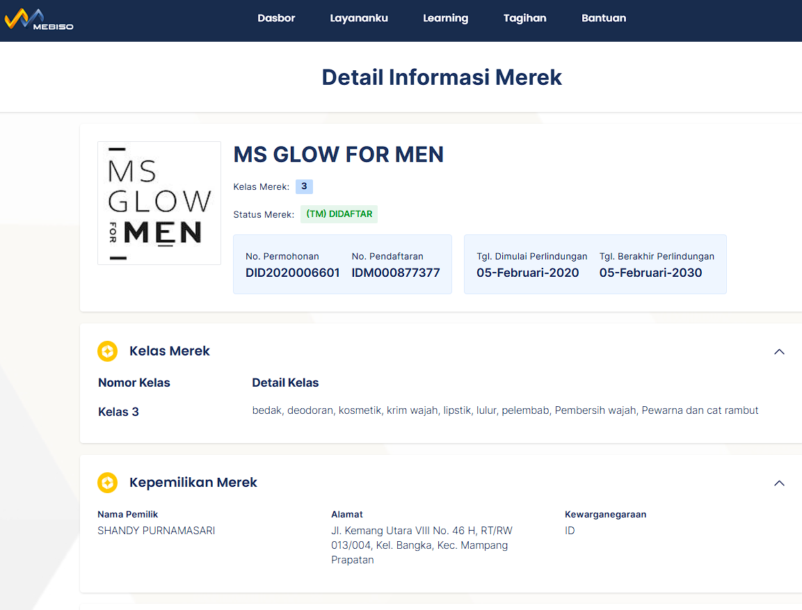 contoh hak merek dagang ms glow for men