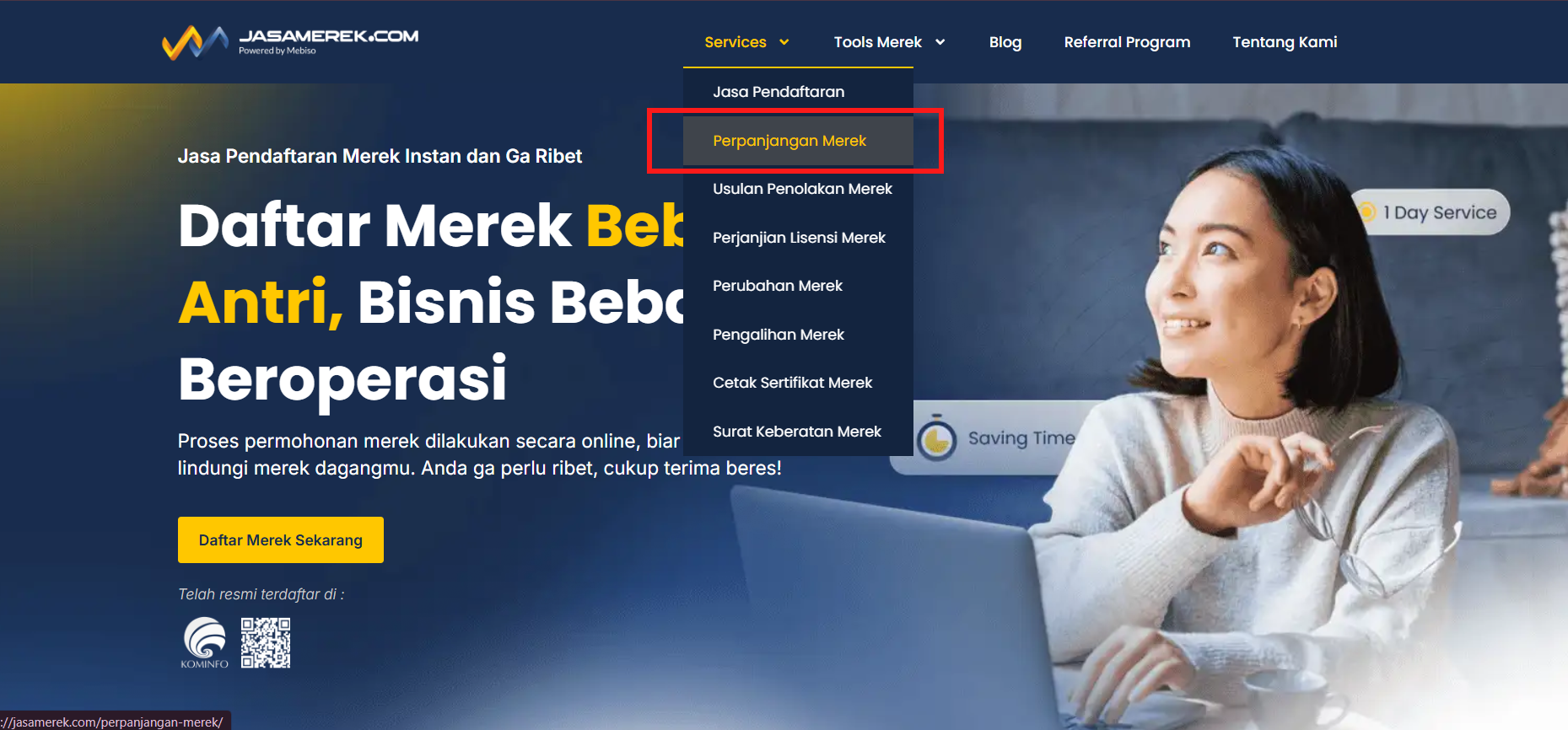 laman perpanjangan merek