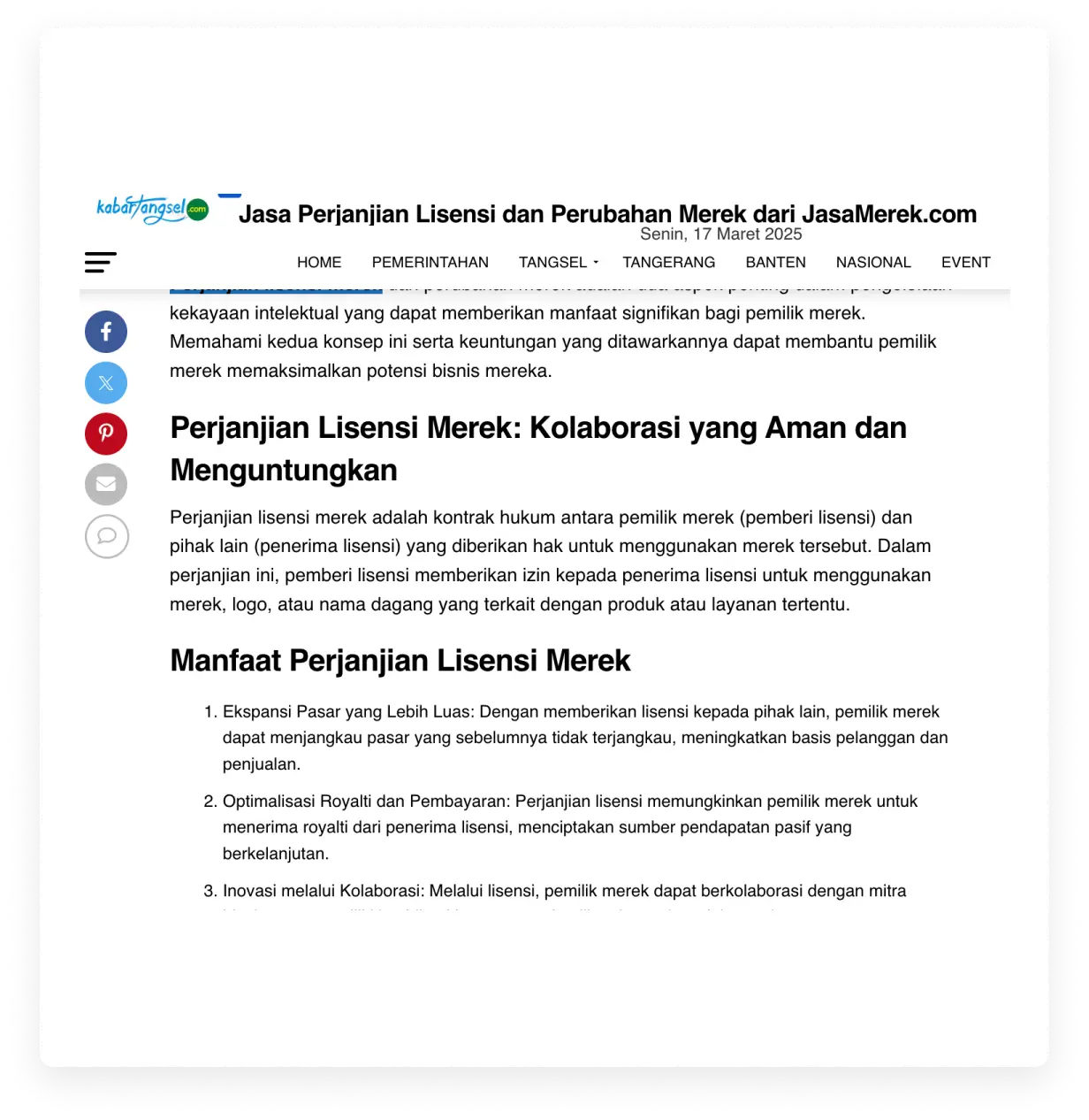Kabar tangsel pilar perubahan merek