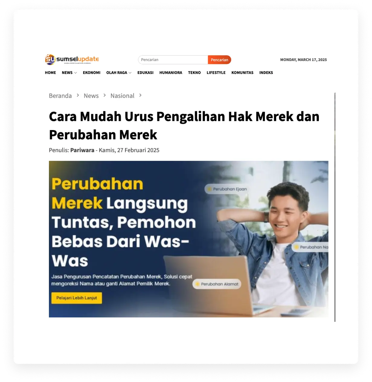 sumsel update pilar perubahan merek